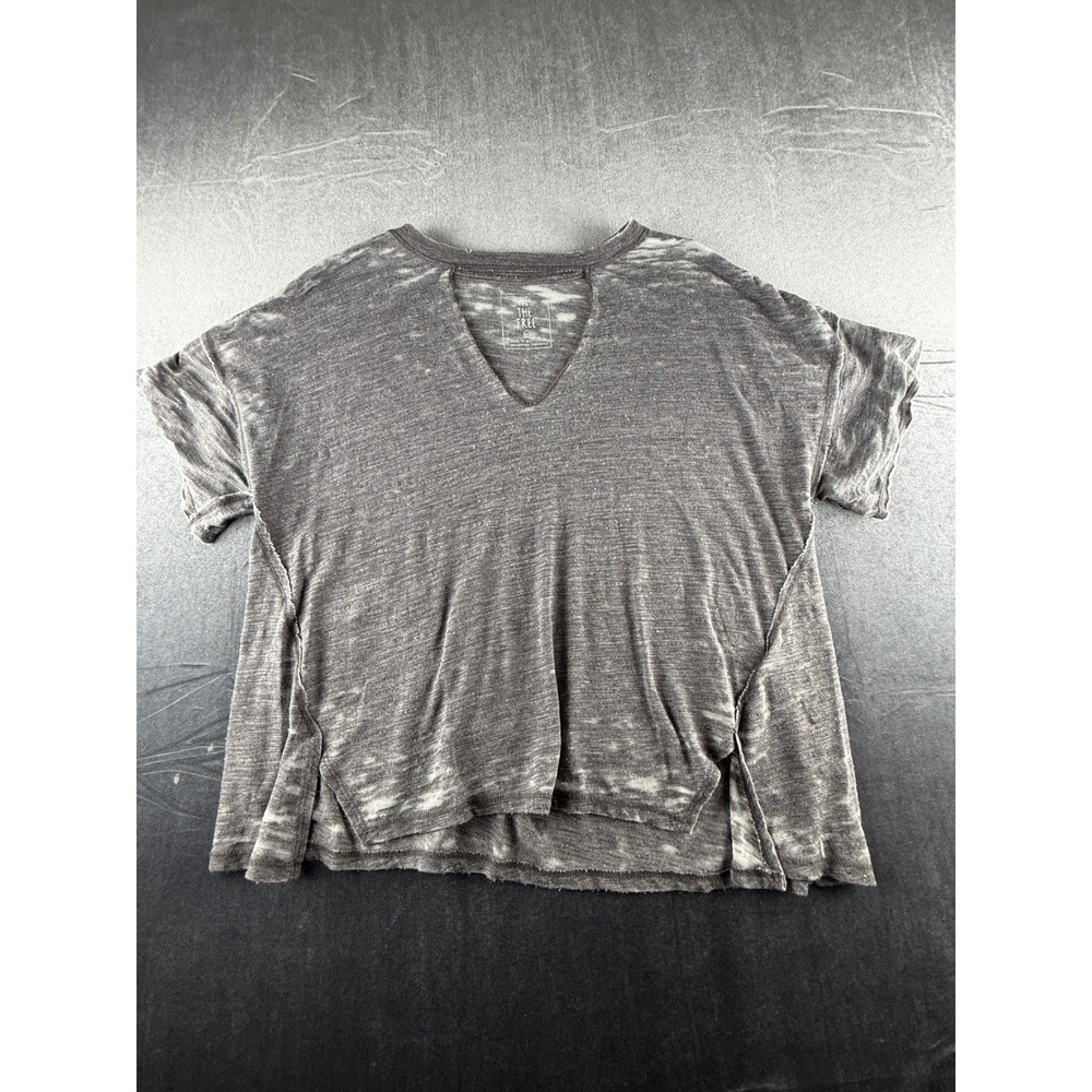 We The Free Free People Gray Burnout Nina V-Neck Oversized T-Shirt XS OB615318